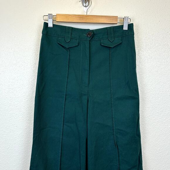Anthropologie Size 2 Dark Green Side Wide Leg Flare Twill Trouser Pants - Picture 2 of 7